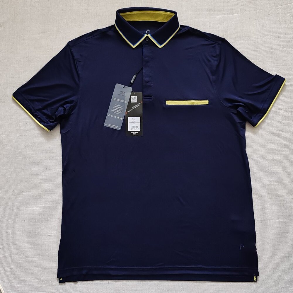 HEAD Golf Men's Raphael Polo Shirt - Evening Blue/Lemonade - Size M - NWT